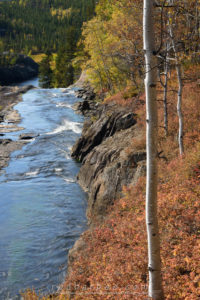 Fall color and Cameron River above Cameron Falls, Northwest Territories, Canada